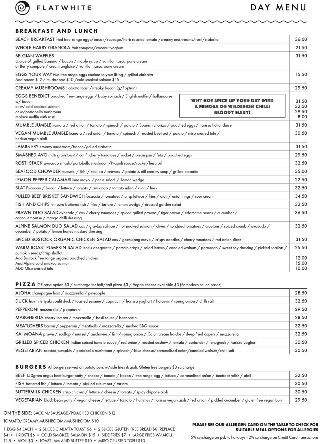 Flatwhite cafe waihi beach menu